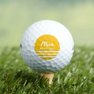 Elegant Golfer Name with 3 Stripes on Yellow Golf Balls