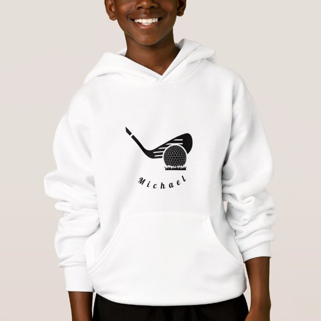 Elegant Golfing Club & Ball Sports Theme Kids Golf Hoodie (Front)