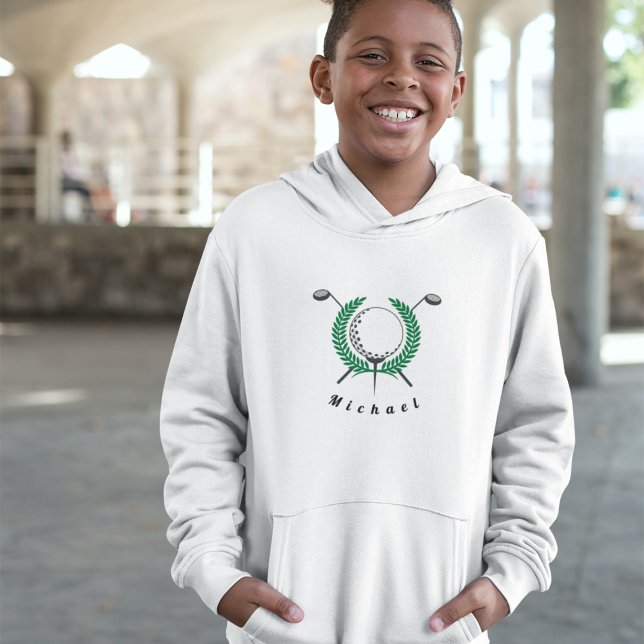 Elegant Golfing Logo & Boys Golfer Name Sports Fan Hoodie (Creator Uploaded)