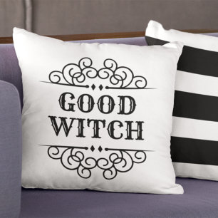 Elegant Good Witch White Halloween Typography Throw Pillow