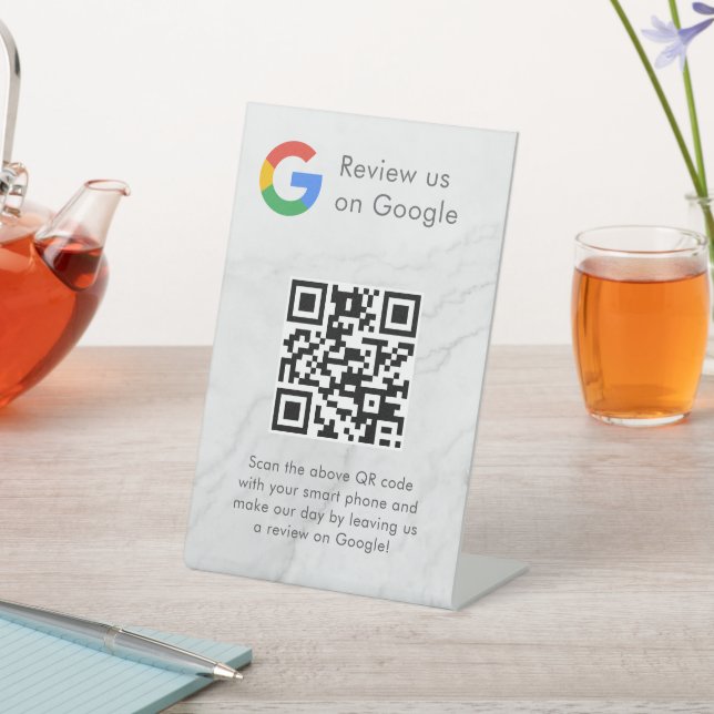 Elegant Google reviews qr code tabletop sign (In SItu)