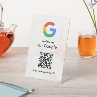 Elegant Google reviews qr code tabletop sign