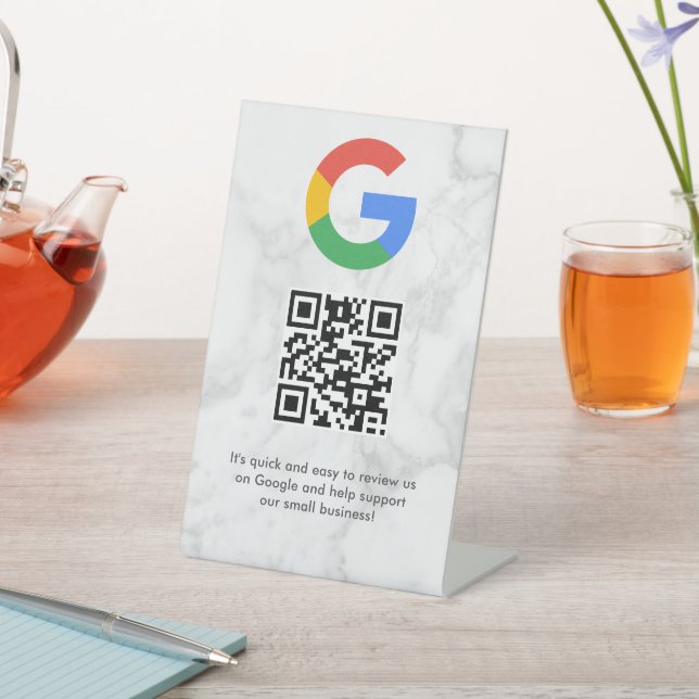 Elegant Google reviews qr code tabletop sign (In SItu)