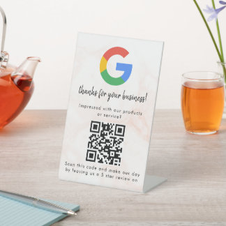 Elegant Google reviews qr code tabletop sign