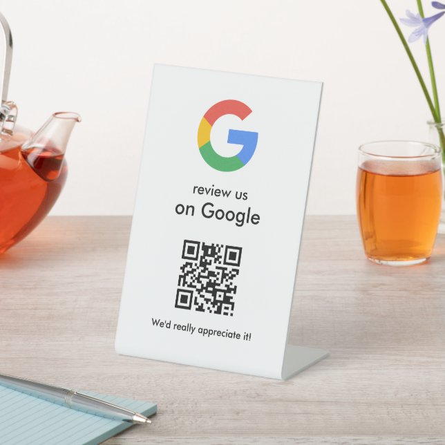 Elegant Google reviews qr code tabletop sign (In SItu)