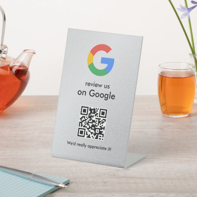 Elegant Google reviews qr code tabletop sign (In SItu)