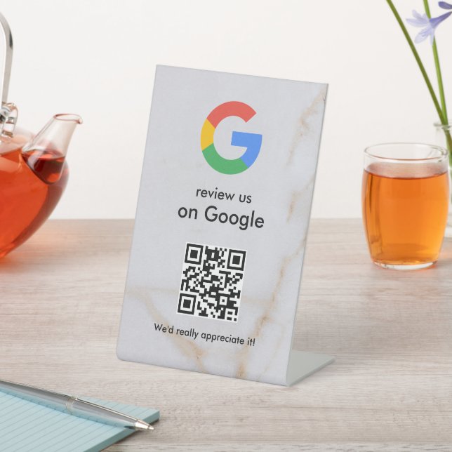 Elegant Google reviews qr code tabletop sign (In SItu)