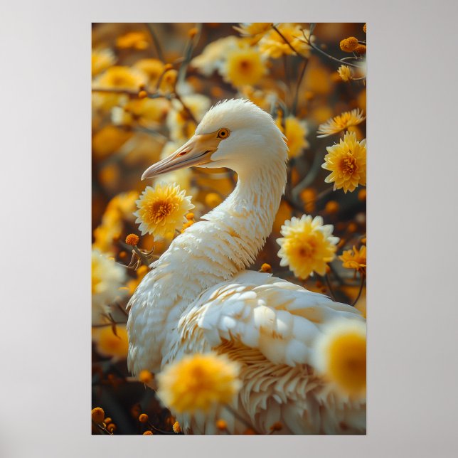 Elegant Goose and Yellow Flowers Poster (Front)
