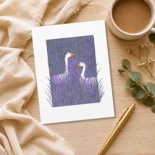 Elegant Goose in a Lavender Garden Art Postcard