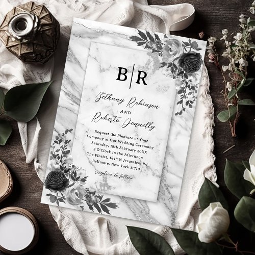 Elegant Goth Black Floral Wedding Invitation