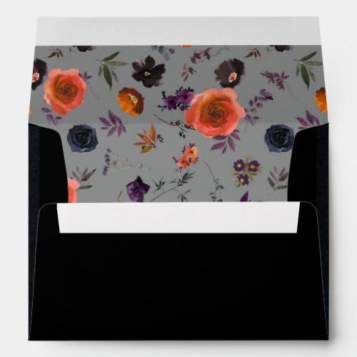 Elegant Goth Black Floral Wedding Invitation Envelope