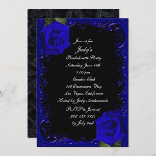 Elegant Goth Blue Roses Bachelorette Party Invitation
