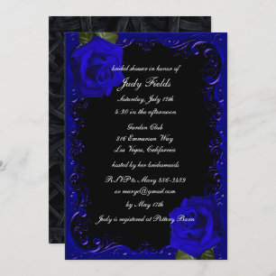 Elegant Goth Blue Roses Bridal Shower Invitation