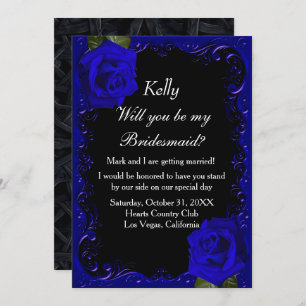 Elegant Goth Blue Roses Bridesmaid Invitation