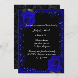 Elegant Goth Blue Roses Engagement Party Invitation