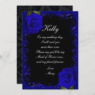 Elegant Goth Blue Roses Maid Of Honor Invitation