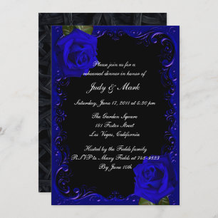Elegant Goth Blue Roses Rehearsal Dinner Invitation