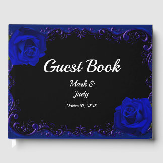 Elegant Goth Blue Roses Wedding Guest Book
