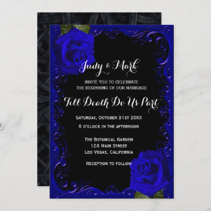 Elegant Goth Blue Roses Wedding Invitation