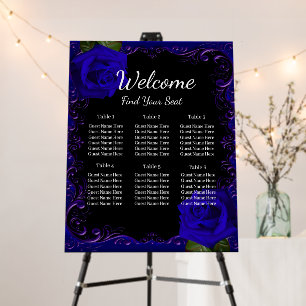 Elegant Goth Blue Roses Wedding Seating Chart Foam Board