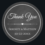Elegant Goth Chalkboard Black Wedding Thank You Classic Round Sticker<br><div class="desc">Saying thank you to friends and family will never go out of style with this distressed black and white chalkboard wedding / party thank you sticker. Grunge black chalkboard thank you stickers are perfect for * envelope seals * party and wedding favors - goth, halloween, summer, winter, fall, * businesses...</div>