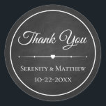 Elegant Goth Chalkboard Black Wedding Thank You Classic Round Sticker<br><div class="desc">Saying thank you to friends and family will never go out of style with this distressed black and white chalkboard wedding / party thank you sticker. Grunge black chalkboard thank you stickers are perfect for * envelope seals * party and wedding favors - goth, halloween, summer, winter, fall, * businesses...</div>