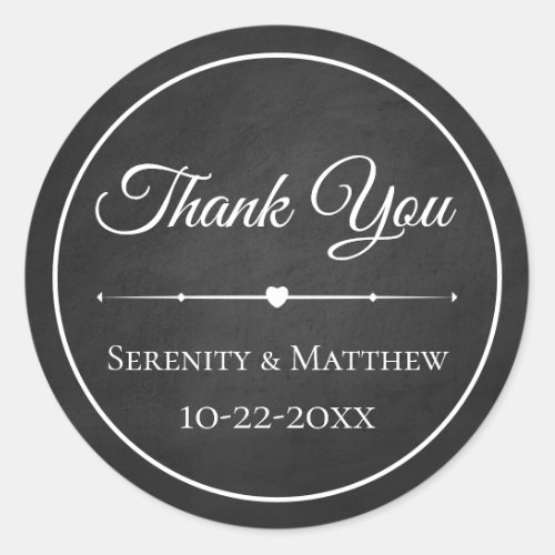 Elegant Goth Chalkboard Black Wedding Thank You Classic Round Sticker