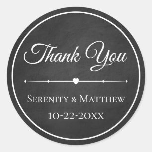 Elegant Goth Chalkboard Black Wedding Thank You Classic Round Sticker