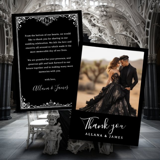 Elegant Goth Glam Monogram Wedding Thank You Card (Creator Uploaded)