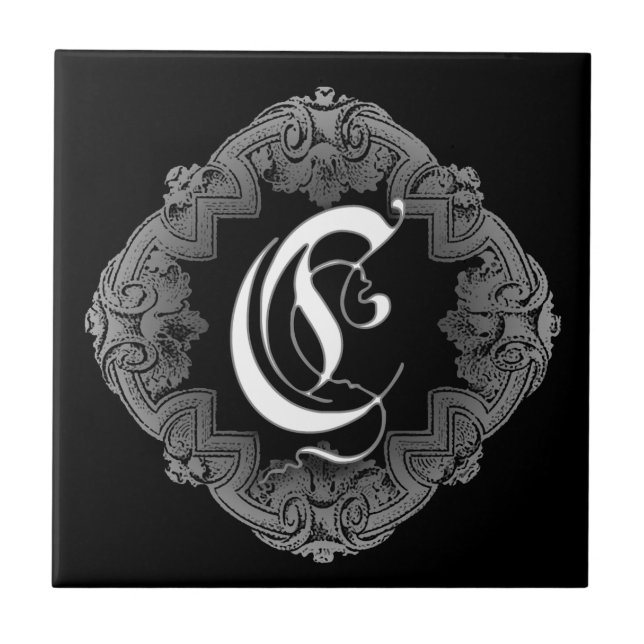 Elegant Goth Initial C Ceramic Tile (Front)
