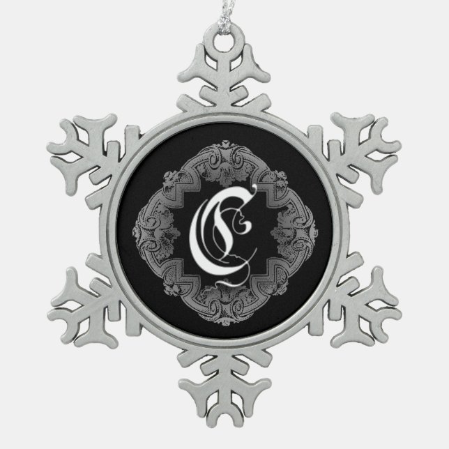 Elegant Goth Initial C Snowflake Ornament (Front)