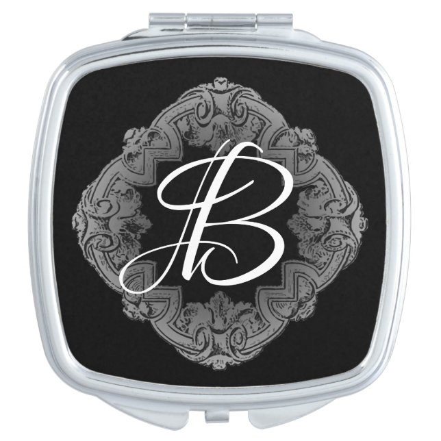 Elegant Goth Initial Compact Mirror (Front)