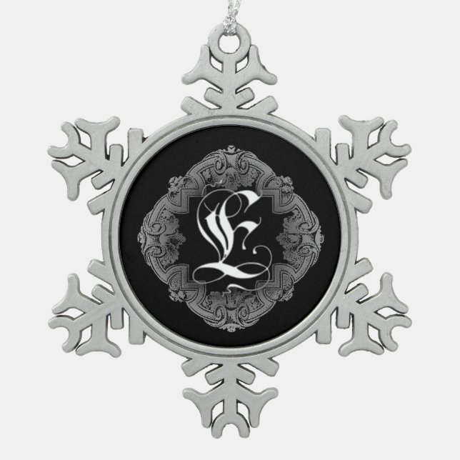 Elegant Goth Initial E Snowflake Ornament (Front)