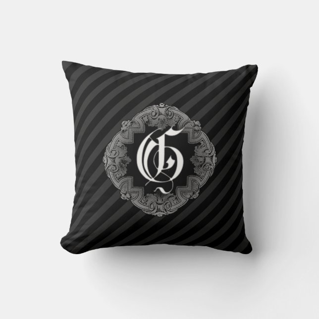 Elegant Goth Initial G Throw Pillow (Front)