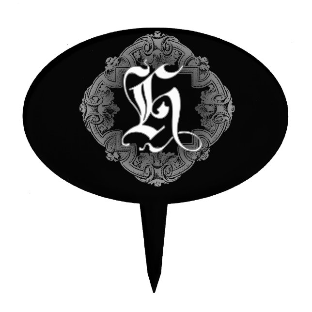 Elegant Goth Initial H Cake Topper (Front)