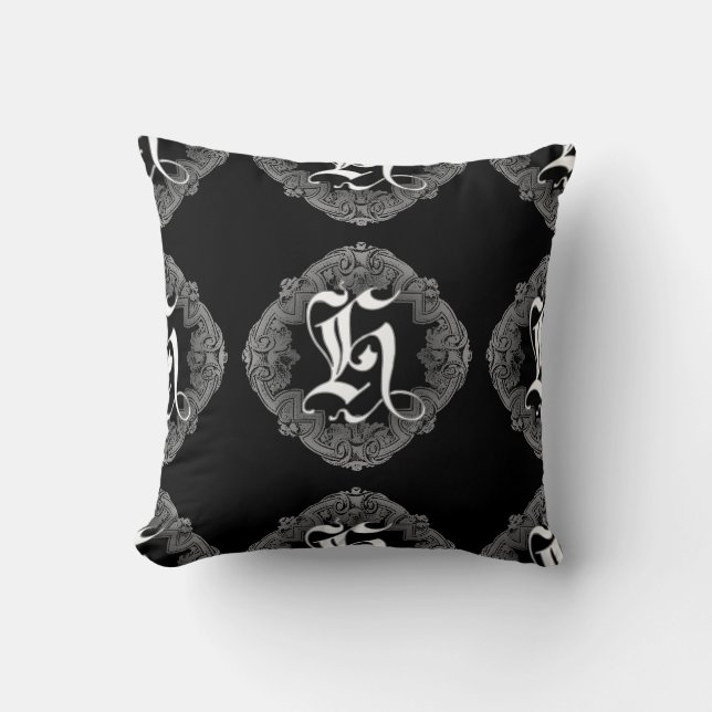 Elegant Goth Initial H Throw Pillow (Front)