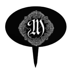 Elegant Goth Initial M Cake Topper