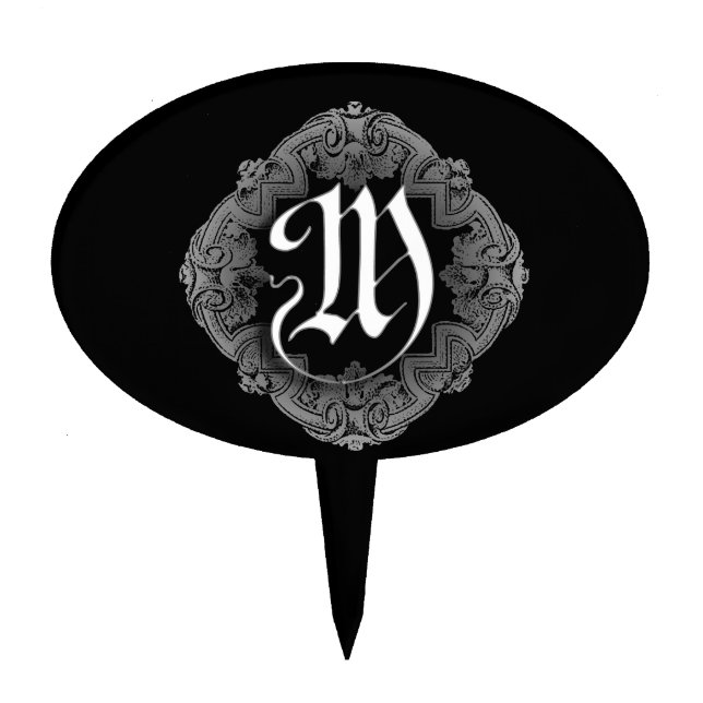 Elegant Goth Initial M Cake Topper (Front)