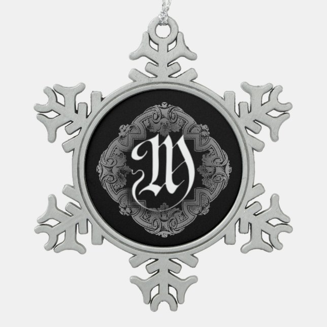 Elegant Goth Initial M Snowflake Ornament (Front)