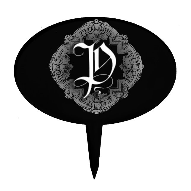 Elegant Goth Initial P Cake Topper (Front)