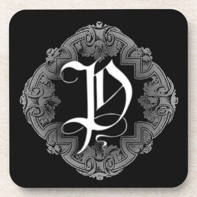 Elegant Goth Initial P Drink Coaster (Front)
