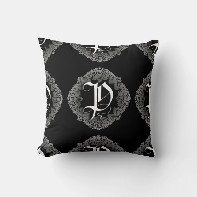 Elegant Goth Initial P Throw Pillow (Front)