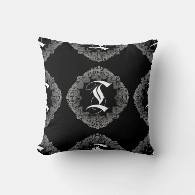 Elegant Goth Initial T Throw Pillow (Front)