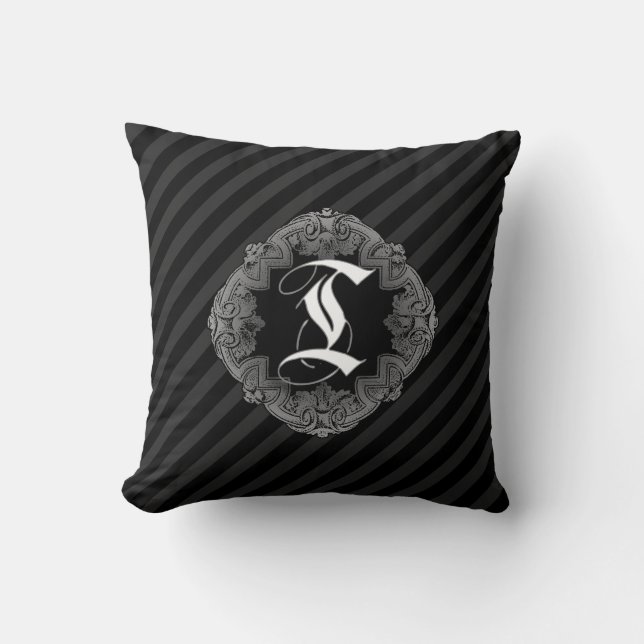 Elegant Goth Initial T Throw Pillow (Front)