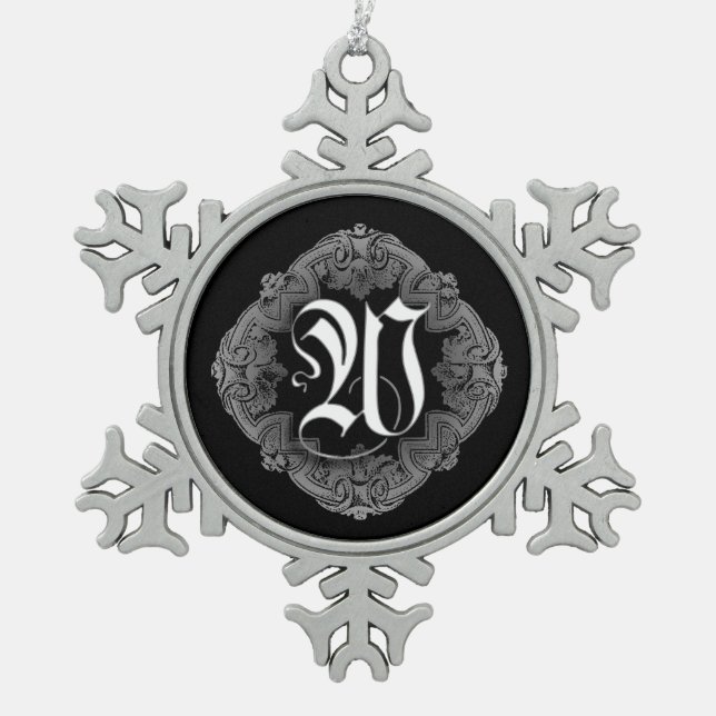 Elegant Goth Initial W Snowflake Ornament (Front)