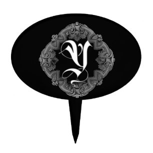 Elegant Goth Initial Y Cake Topper