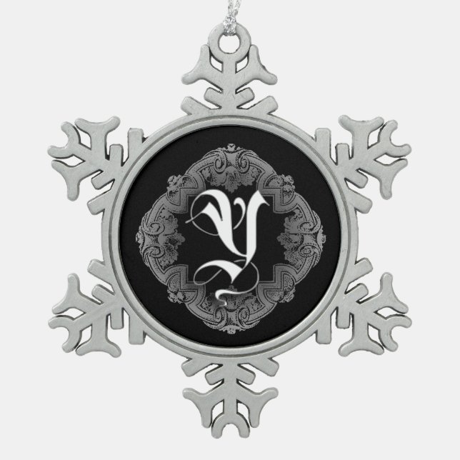 Elegant Goth Initial Y Snowflake Ornament (Front)