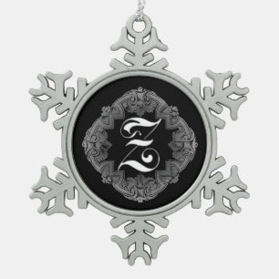 Elegant Goth Initial Z Snowflake Ornament
