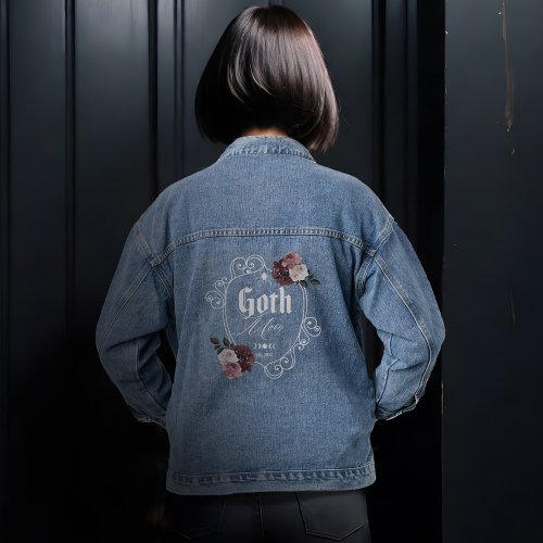 Elegant Goth Mom Halloween Watercolor Floral Crest Denim Jacket