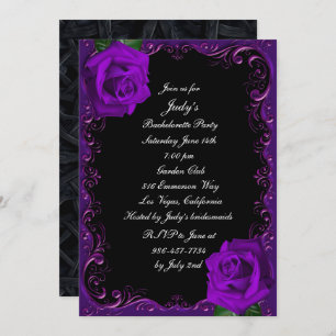 Elegant Goth Purple Roses Bachelorette Party Invitation